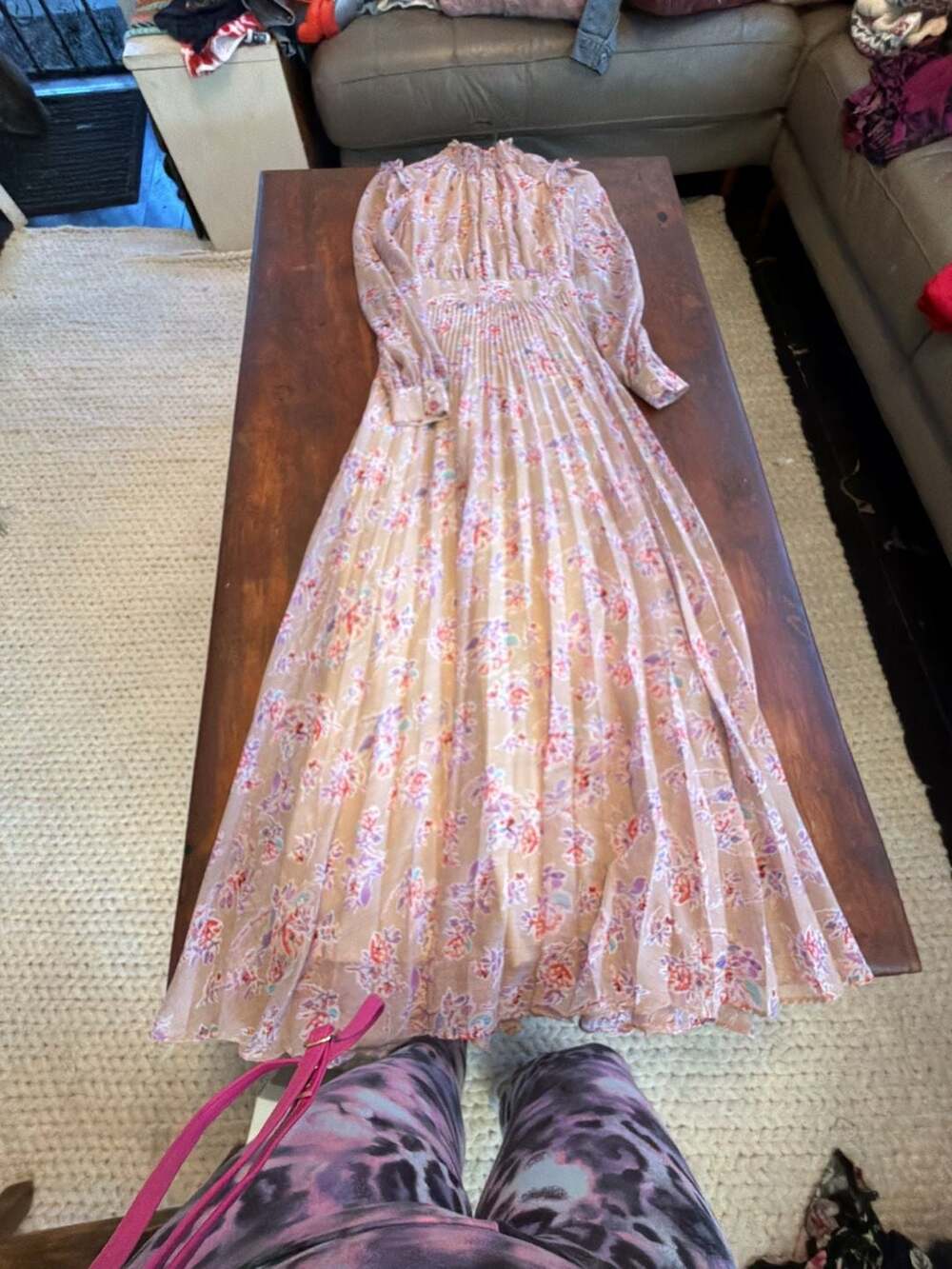 Melloday Floral Print Long Sleeve Pleated Maxi Dress
